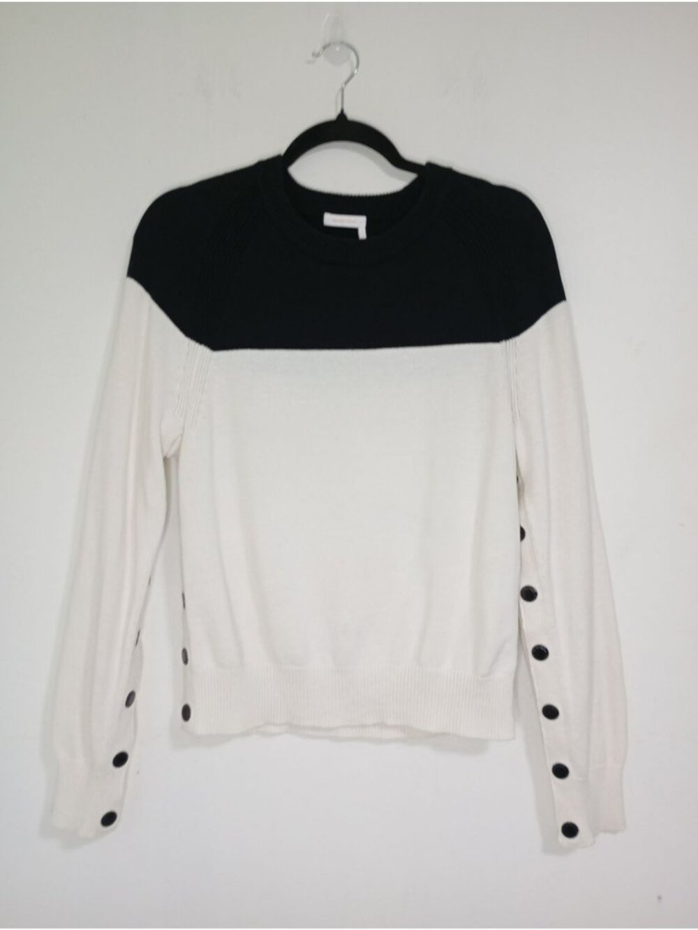 See By Chloe Sweater Button Sleeve Womens Black White Contrast Sz L Cotton